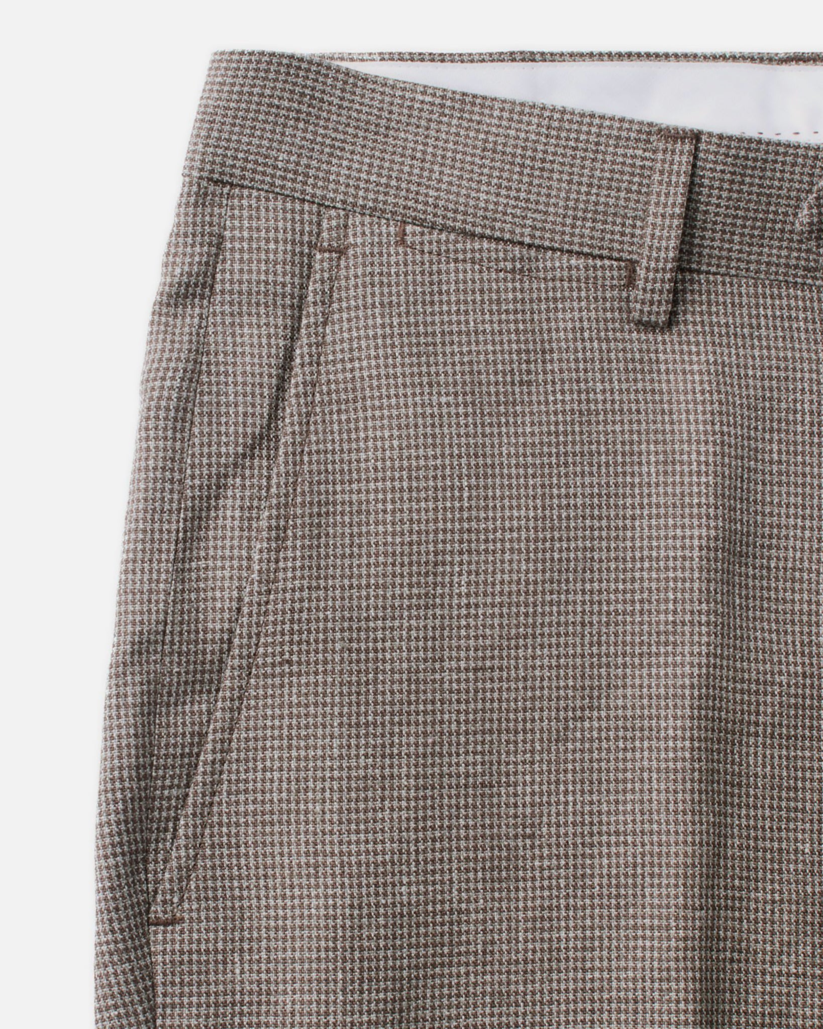 material shot of the pocket on The Stevens Trouser in Morel Micro Check, Bottoms by Taylor Stitch