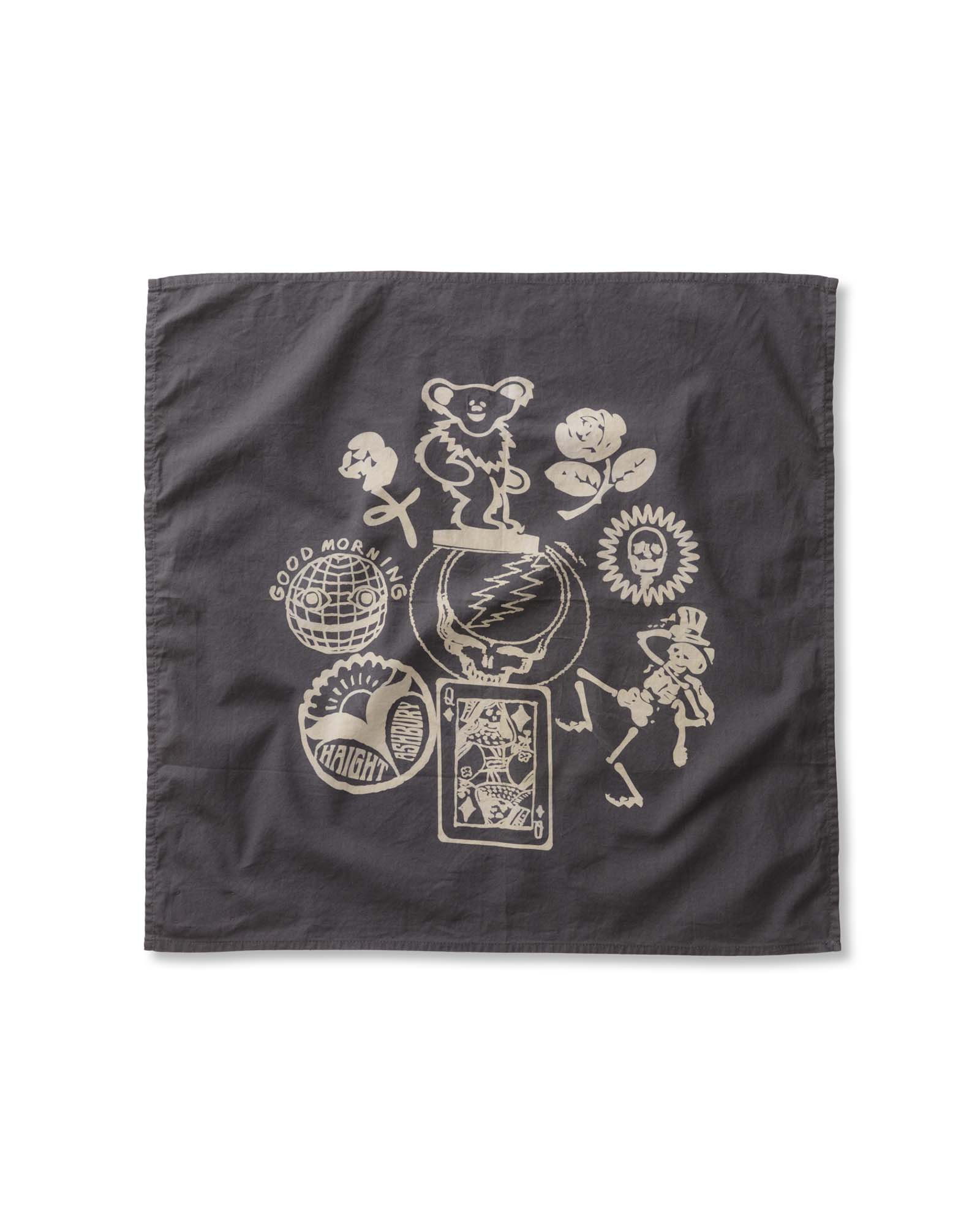 flatlay of The Bandana in Faded Black Stamp, Accessories by Taylor Stitch