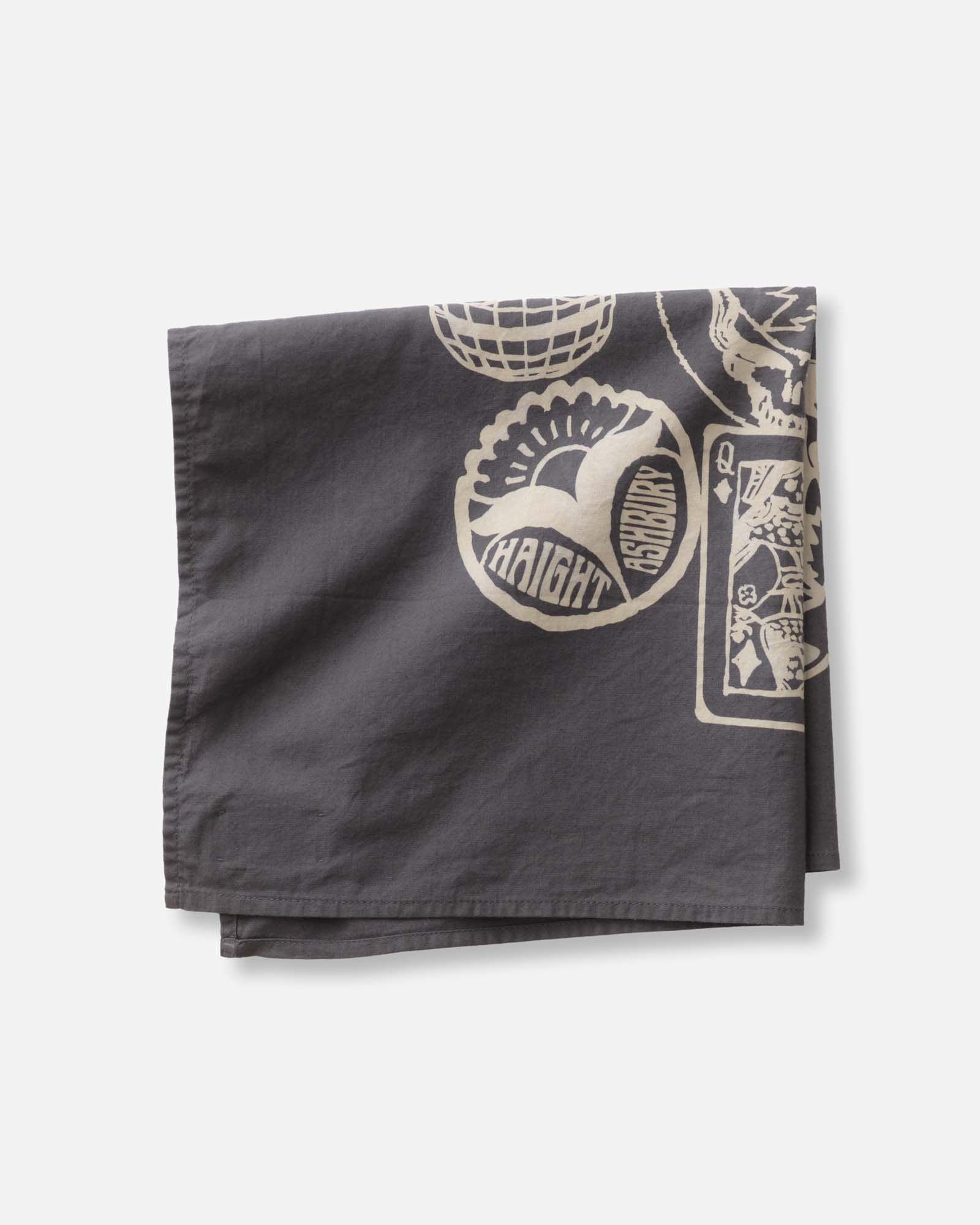 folded flatlay of The Bandana in Faded Black Stamp, Accessories by Taylor Stitch