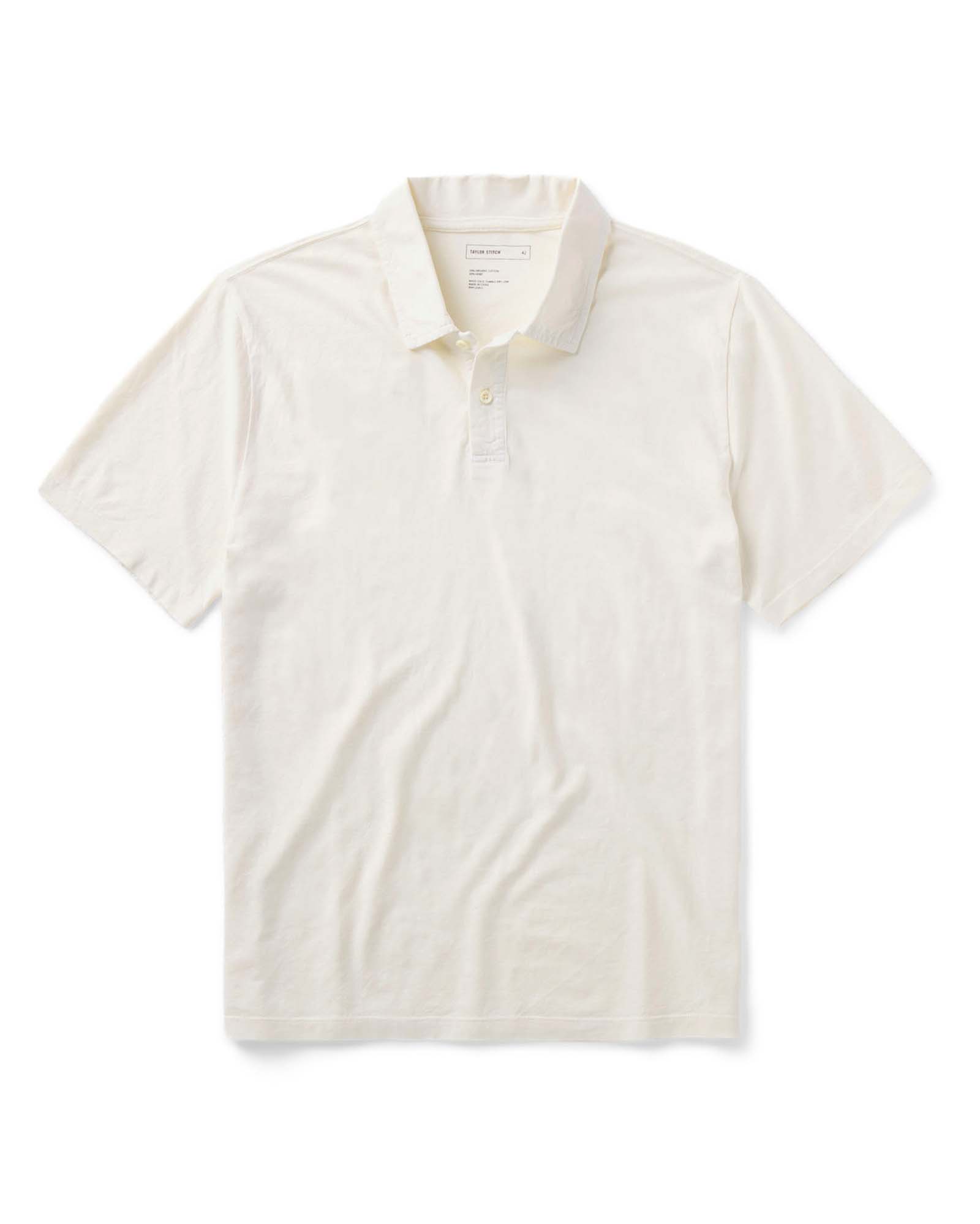 flatlay of The Cotton Hemp Polo in Vintage White, Knits by Taylor Stitch