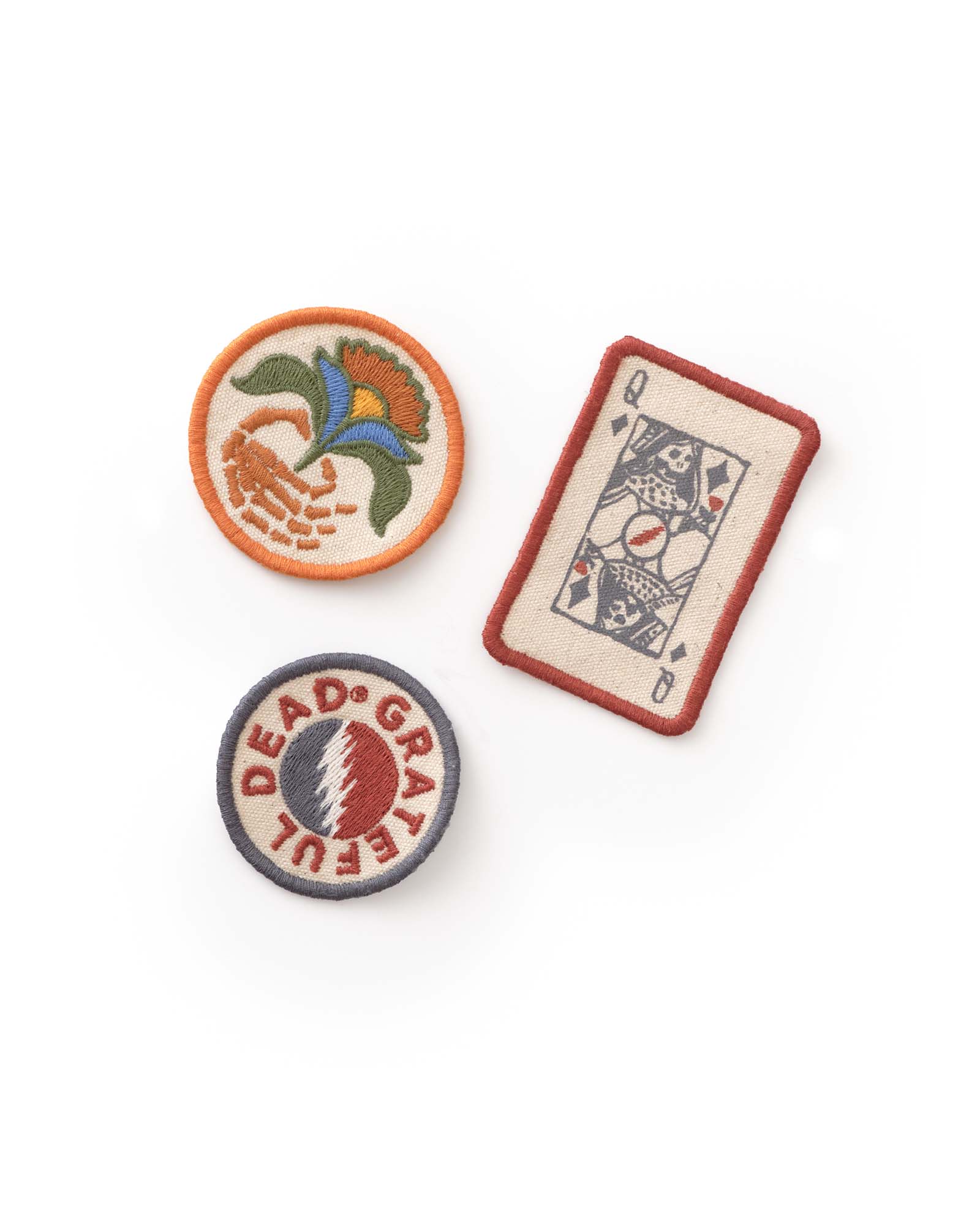 Three embroidered patches on a white background, Accessories by Taylor Stitch