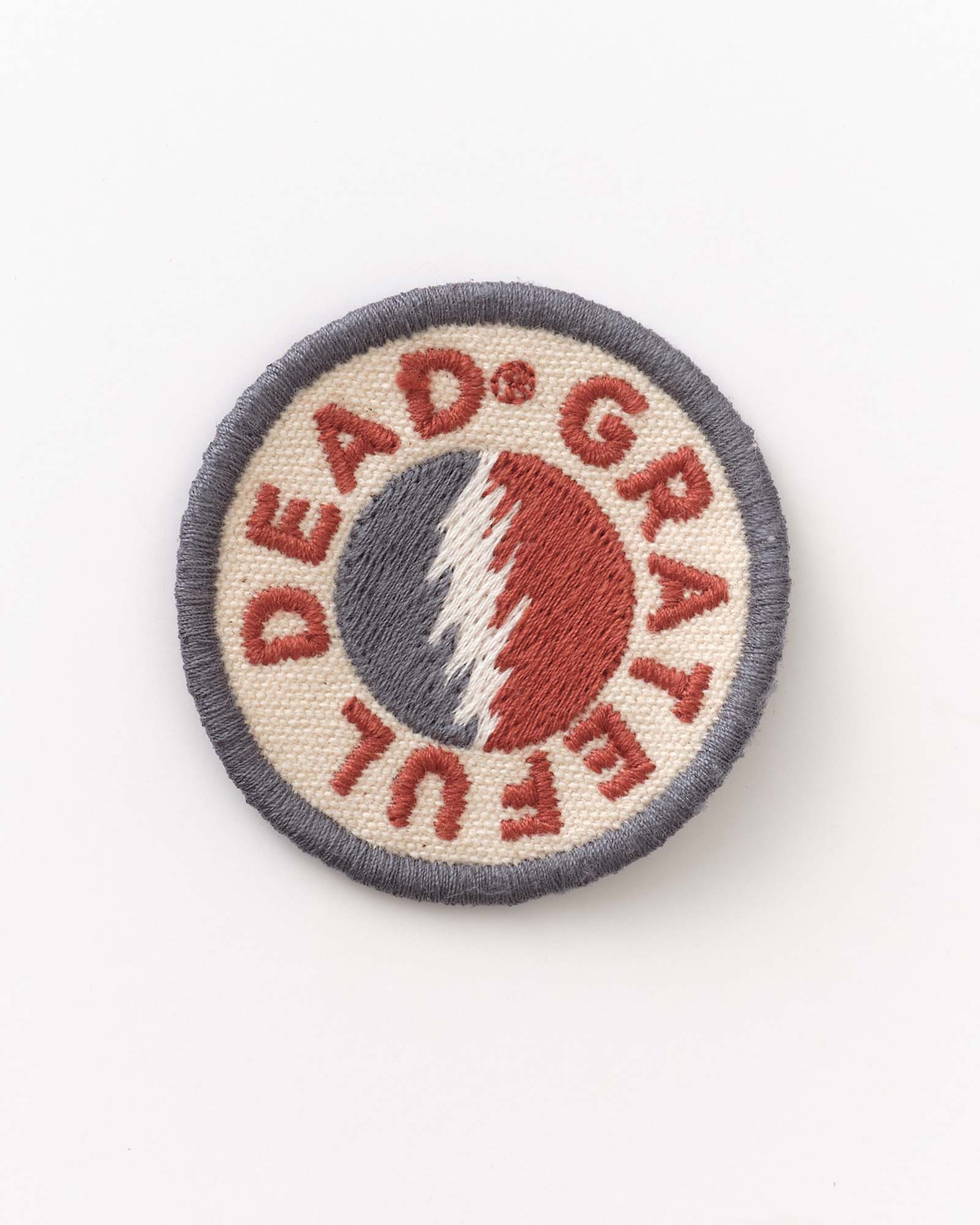 Embroidered patch with 'Dead Grateful' text and logo on a white background, Accessories by Taylor Stitch