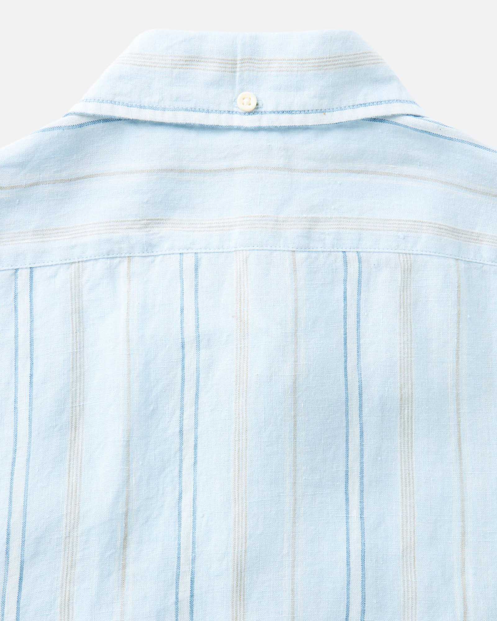material shot of the back collar on The Jack in Blue Sky Stripe Linen, Wovens by Taylor Stitch