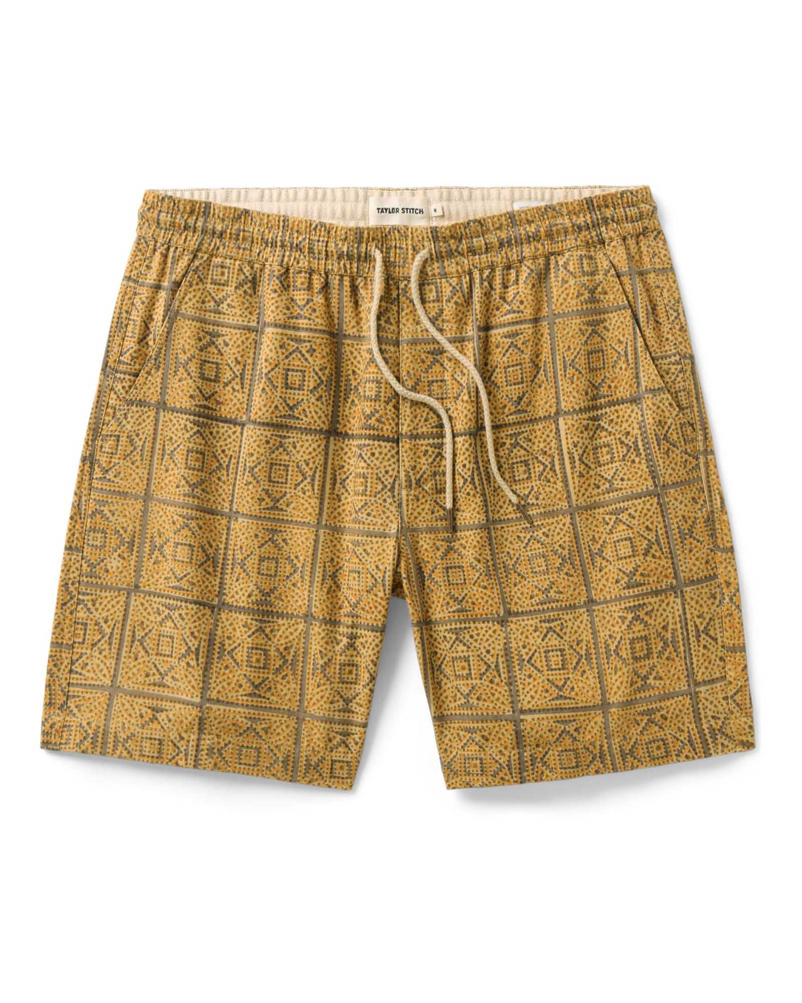 flatlay of The Apres Short in Fennel Block Print, Bottoms by Taylor Stitch