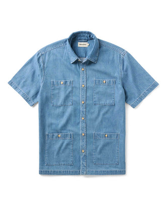 flatlay of The Gulf Shirt in Washed Indigo Twill