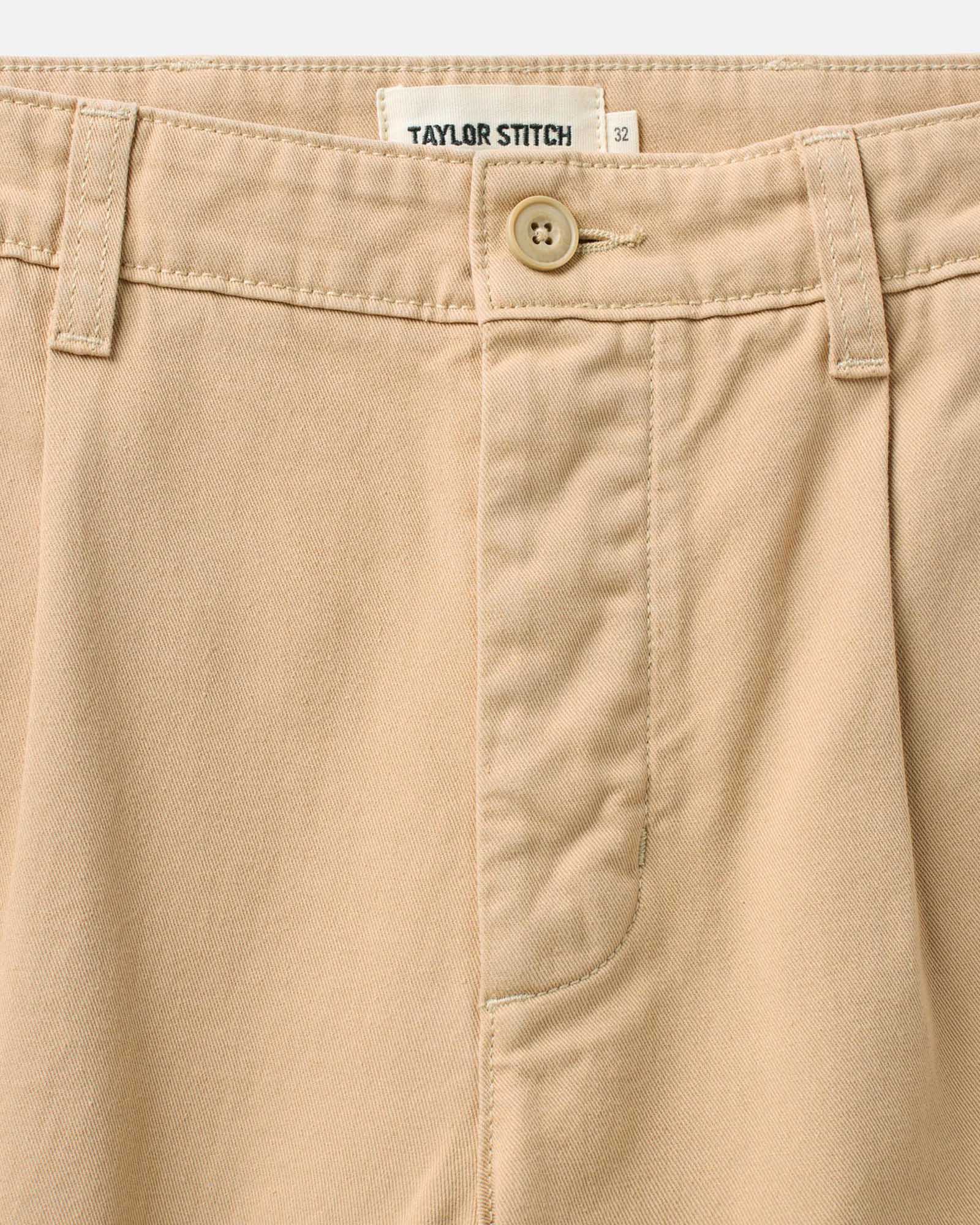 material shot of the waistband on The Pleated Short in Organic Field Khaki Twill, Bottoms by Taylor Stitch