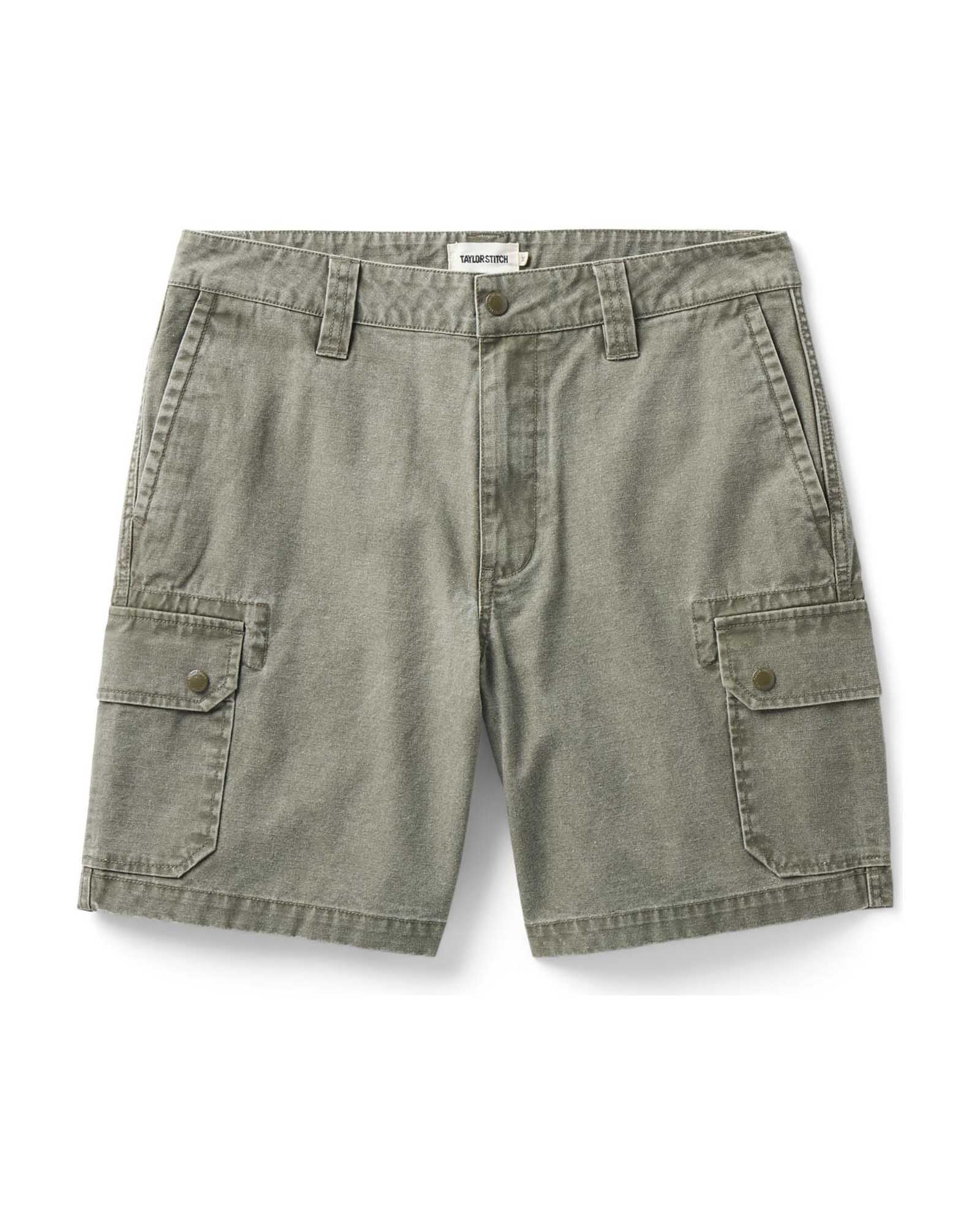 flatlay of The Scout Short in Burnt Olive Ripstop, Bottoms by Taylor Stitch