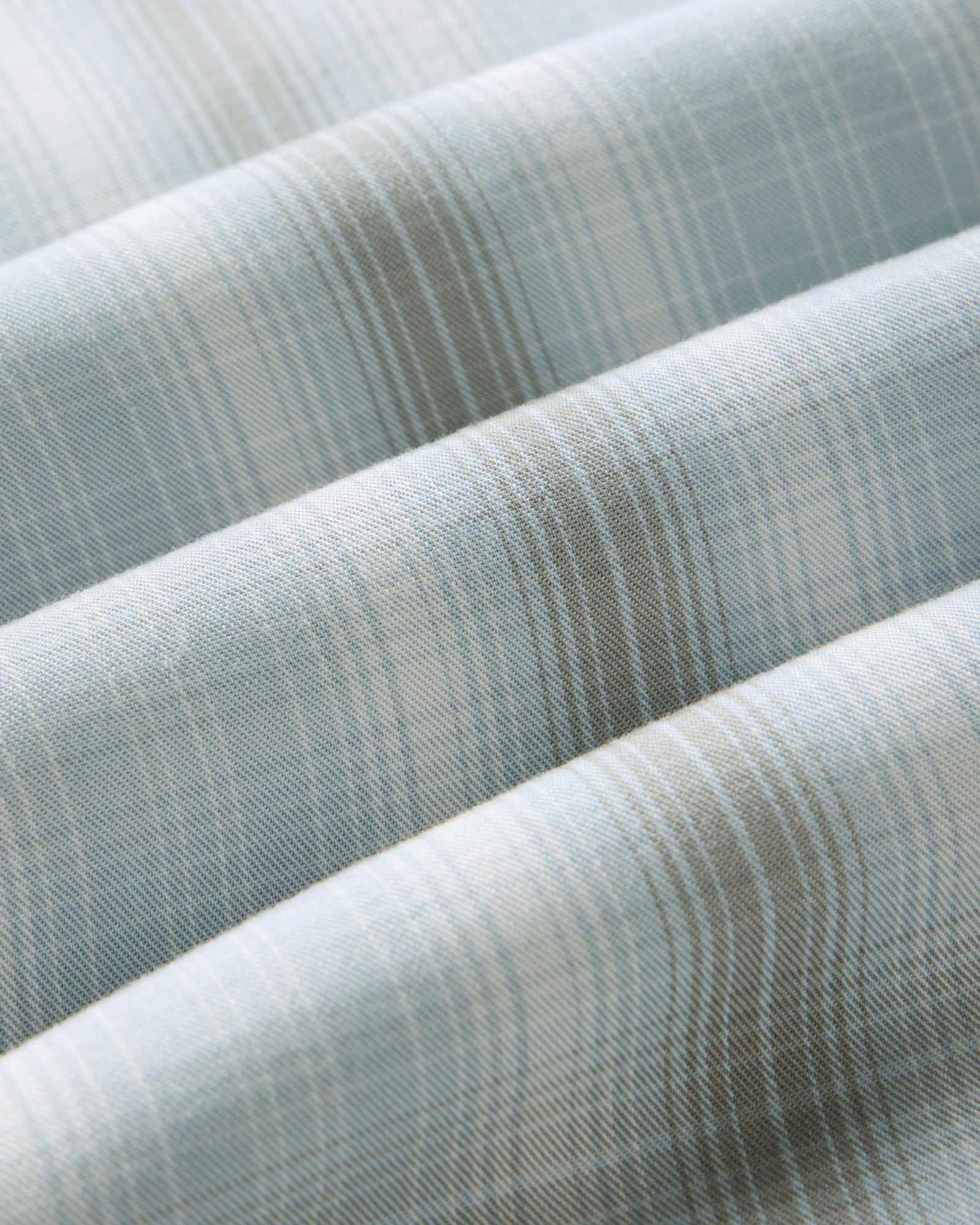 material shot of the fabric on The Shore Shirt in Fog Check Tencel, Wovens by Taylor Stitch
