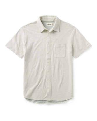 flatlay of The Short Sleeve California in Heather Oat Double Knit