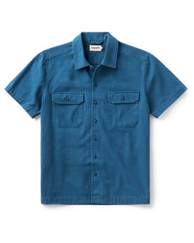 flatlay of The Short Sleeve Mechanic Shirt in Atlantic Ripstop, Wovens by Taylor Stitch