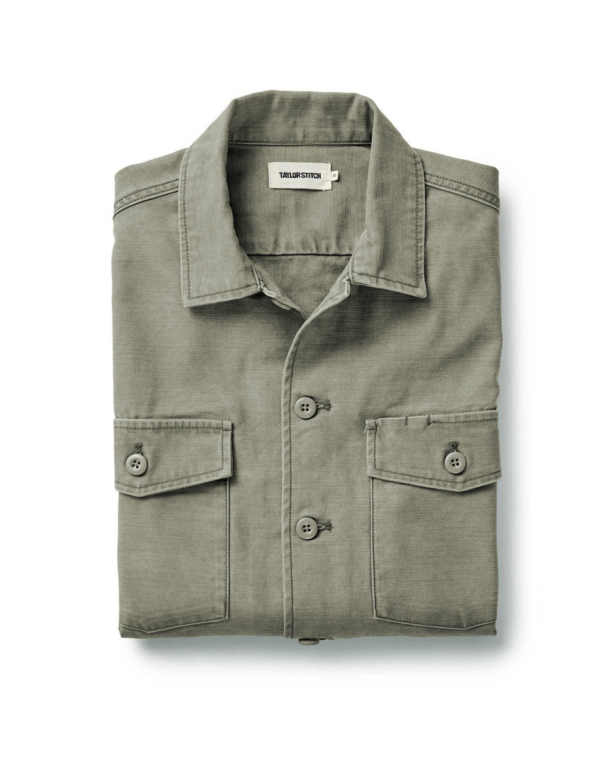 The Surplus Shirt in Field Olive Reverse Sateen: Featured Image, Wovens by Taylor Stitch