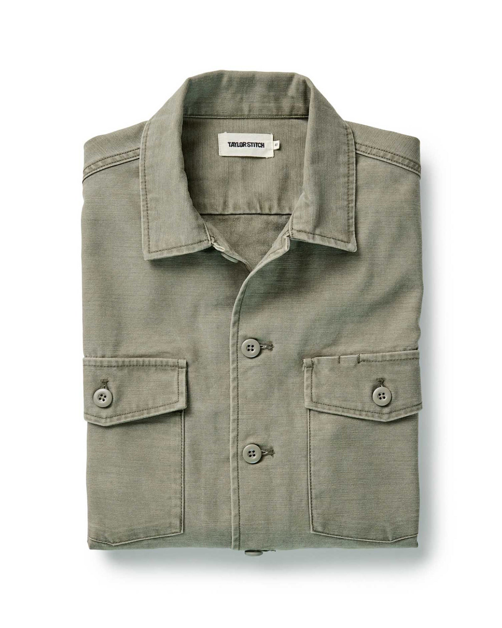 The Surplus Shirt in Field Olive Reverse Sateen: Featured Image, Wovens by Taylor Stitch