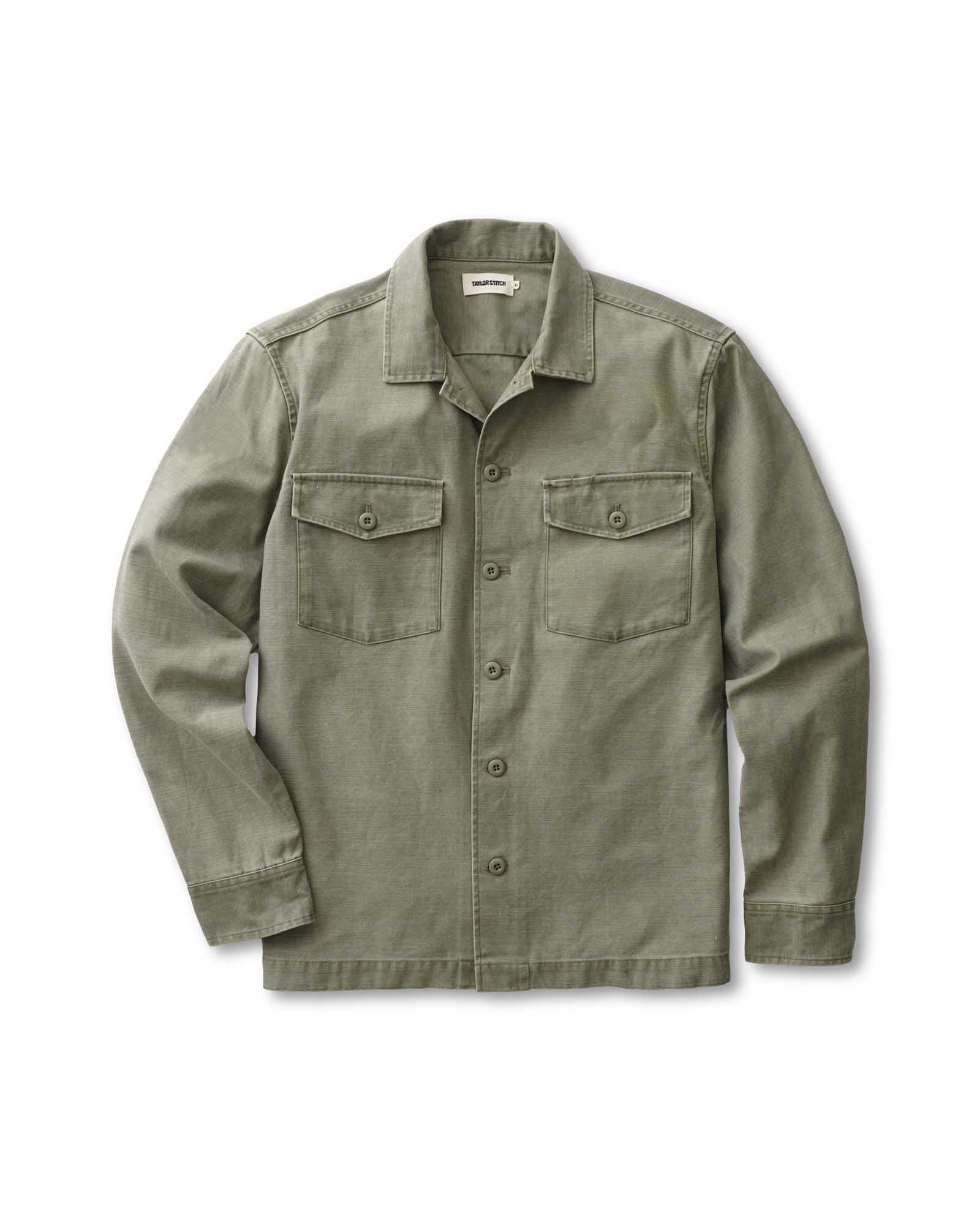 flaltay of The Surplus Shirt in Field Olive Reverse Sateen, Wovens by Taylor Stitch