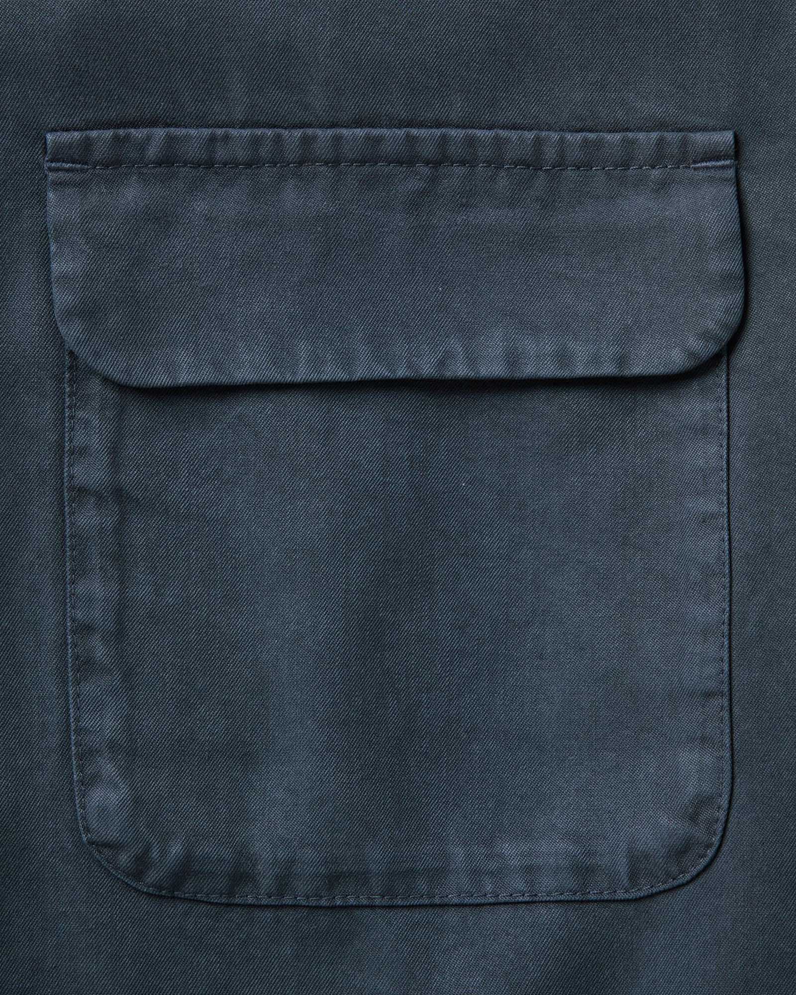 material shot of the pocket on The Shore Shirt in Navy Tencel, Wovens by Taylor Stitch