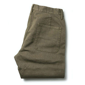 flatlay of The Chore Pant in Stone Boss Duck, folded from the back, Bottoms by Taylor Stitch