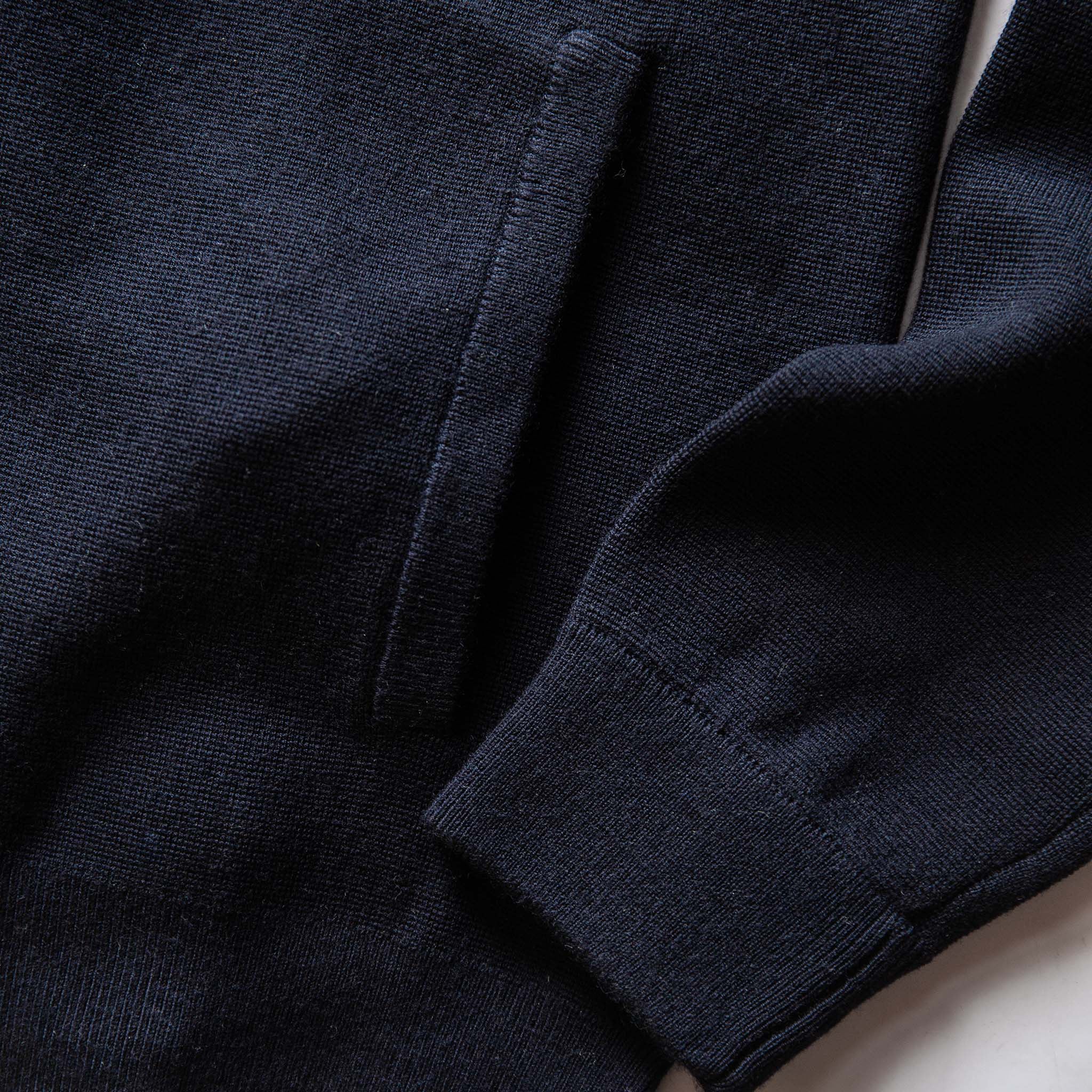 material shot of the ribbed cuffs on The Portola Hoodie in Midnight Merino, Knits by Taylor Stitch