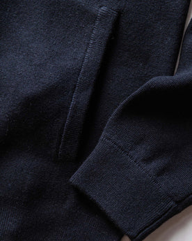 material shot of the ribbed cuffs on The Portola Hoodie in Midnight Merino, Knits by Taylor Stitch