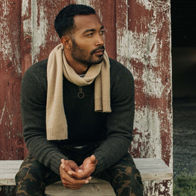 fit model in The Lodge Scarf in Camel