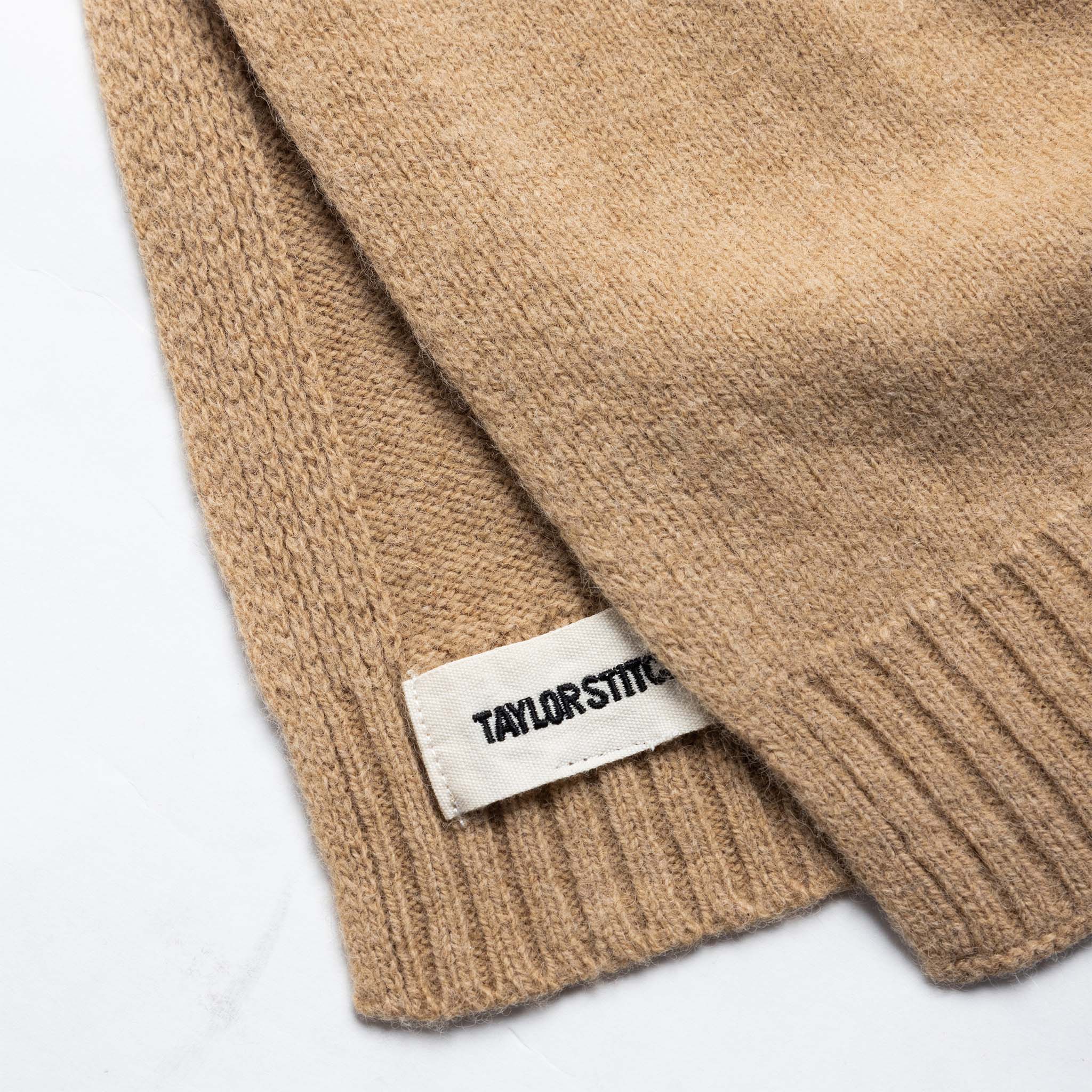 material shot of the rib on The Lodge Scarf in Camel, Accessories by Taylor Stitch