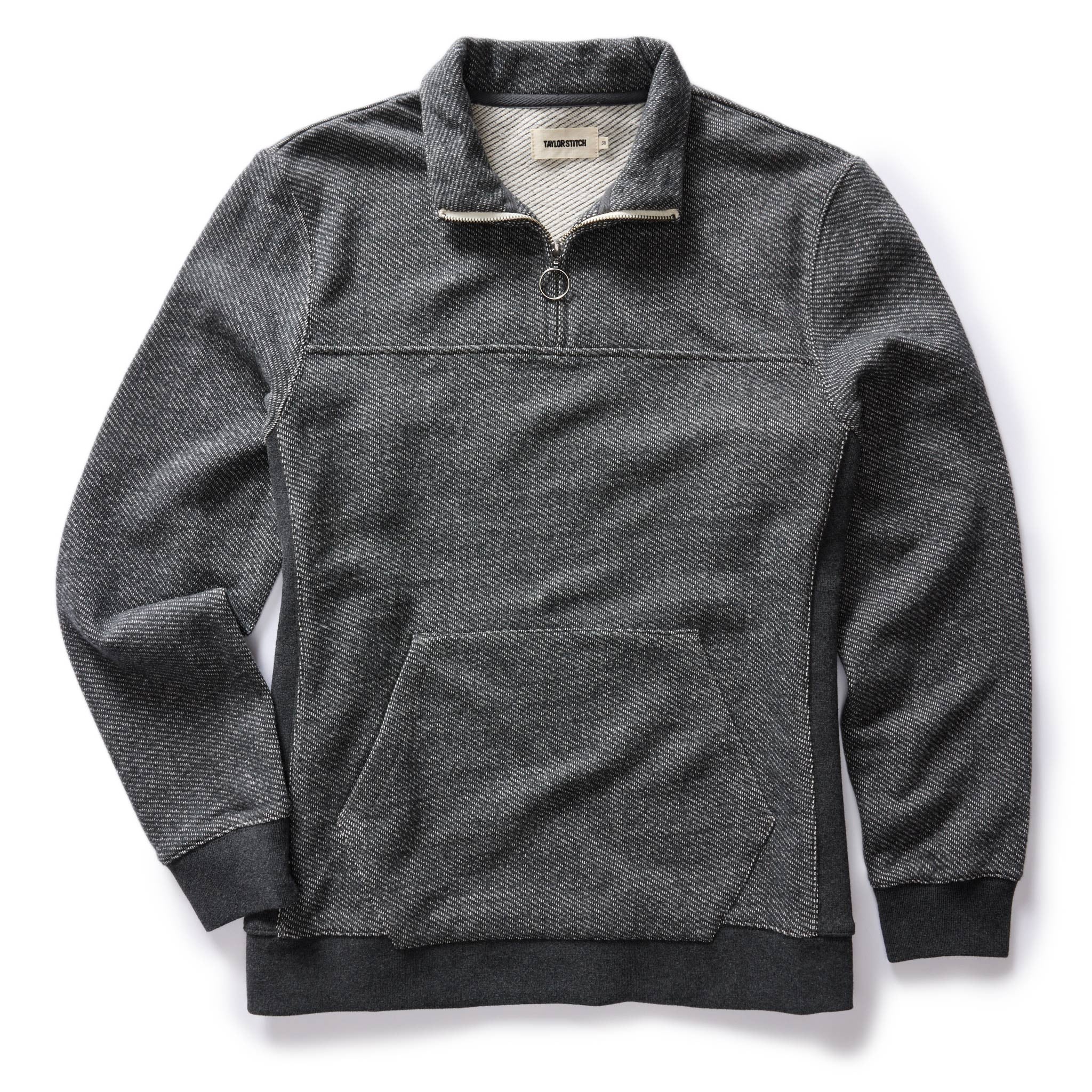 flatlay of The Briggs Pullover in Coal French Terry Twill Knit, Knits by Taylor Stitch
