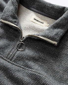 material shot of the collar on The Briggs Pullover in Coal French Terry Twill Knit, Knits by Taylor Stitch