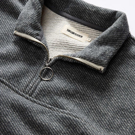 material shot of the collar on The Briggs Pullover in Coal French Terry Twill Knit
