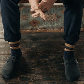 fit model in The Camp Sock in Dark Navy Marl