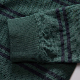 material shot of the ribbed cuffs on The Colton Crew in Dark Forest Stripe