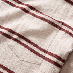 material shot of the chest pocket on The Colton Crew in Oat Heathered Stripe
