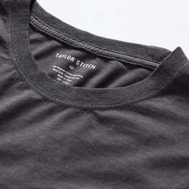 material shot of the collar on The Cotton Hemp Long Sleeve Tee in Charcoal