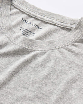 material shot of the collar on The Cotton Hemp Long Sleeve Tee in Heather Grey, Knits by Taylor Stitch