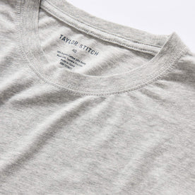 material shot of the collar on The Cotton Hemp Long Sleeve Tee in Heather Grey