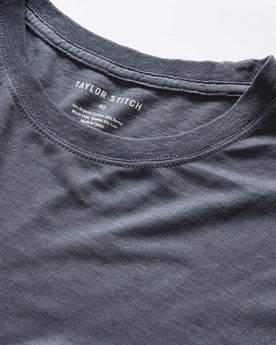 material shot of the collar on The Cotton Hemp Long Sleeve Tee in Navy, Knits by Taylor Stitch