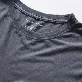 material shot of the collar on The Cotton Hemp Long Sleeve Tee in Navy