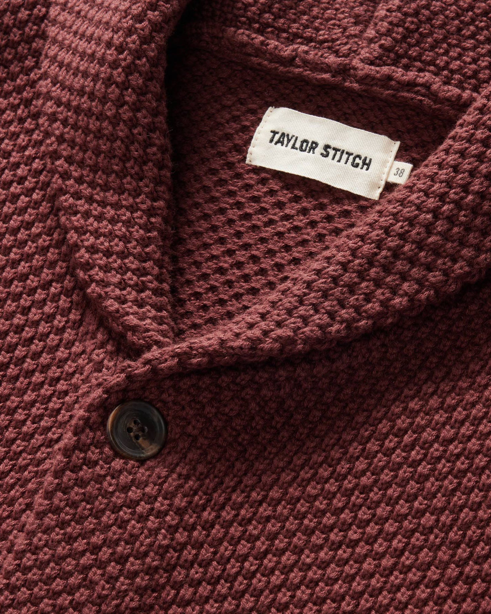 material shot of the collar on The Crawford Sweater in Black Cherry, Knits by Taylor Stitch
