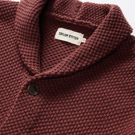 material shot of the collar on The Crawford Sweater in Black Cherry