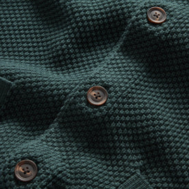 material shot of the buttons on The Crawford Sweater in Dark Forest