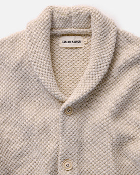 material shot of the collar on The Crawford Sweater in Marled Natural, Knits by Taylor Stitch