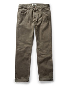 flatlay of The Democratic All Day Pant in Fatigue Olive Selvage Denim, Bottoms by Taylor Stitch