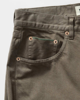 material shot of the pockets on The Democratic All Day Pant in Fatigue Olive Selvage Denim, Bottoms by Taylor Stitch