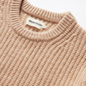 material shot of the collar on The Fisherman Sweater in Camel