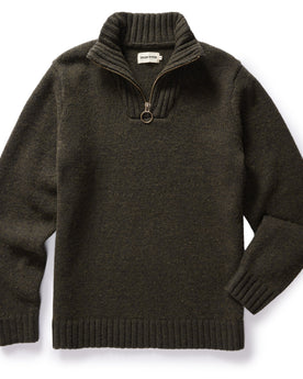 flatlay of The Quarter Zip Tanker Sweater in Loden, Knits by Taylor Stitch