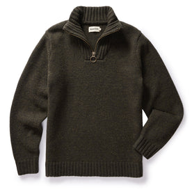 flatlay of The Quarter Zip Tanker Sweater in Loden
