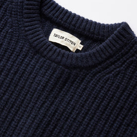 material shot of the collar on The Fisherman Sweater in Dark Navy
