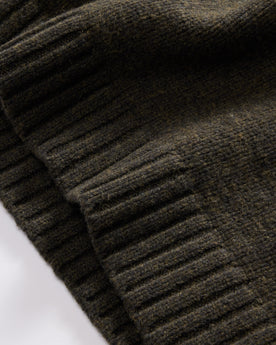 material shot of the ribbed hem on The Quarter Zip Tanker Sweater in Loden, Knits by Taylor Stitch