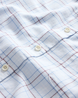 material shot of the buttons on The Jack in Blue Fade Plaid, Wovens by Taylor Stitch