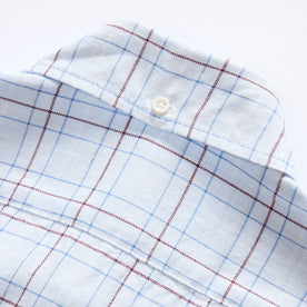material shot of the back of the collar on The Jack in Blue Fade Plaid