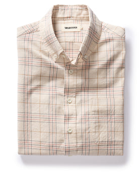 folded flatlay of The Jack in Sand Plaid, Wovens by Taylor Stitch