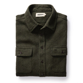 folded flatlay of The Ledge Shirt in Dark Forest Linen Tweed
