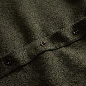 material shot of the buttons on The Ledge Shirt in Dark Forest Linen Tweed